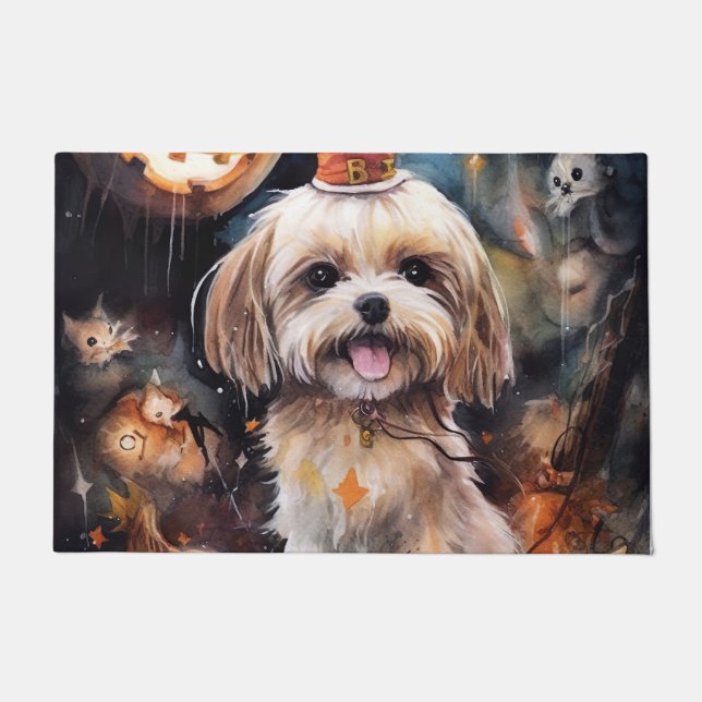 Halloween Lhasa Apso mit Pumpkins Beängstigend Fußmatte (Vorderseite)