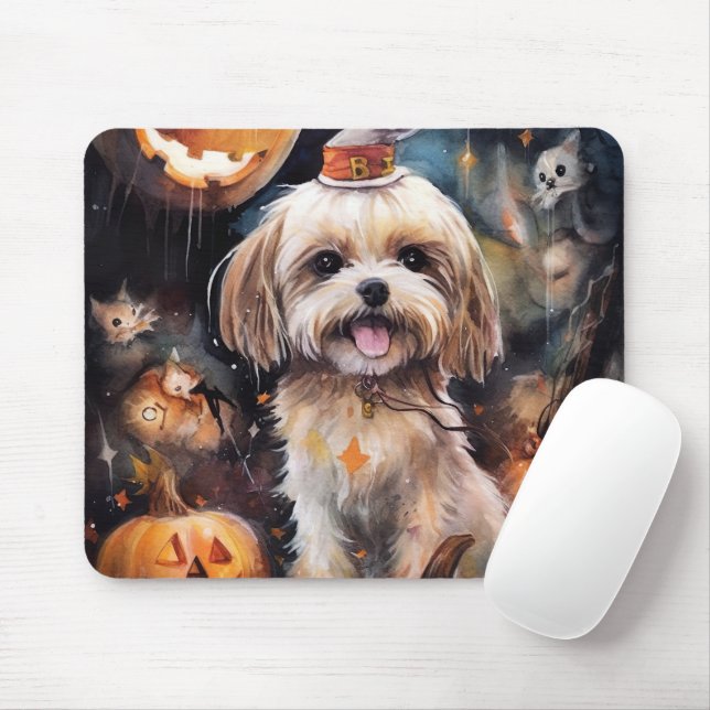 Halloween Lhasa Apso mit Pumpkins Beängstigend Mousepad (Mit Mouse)