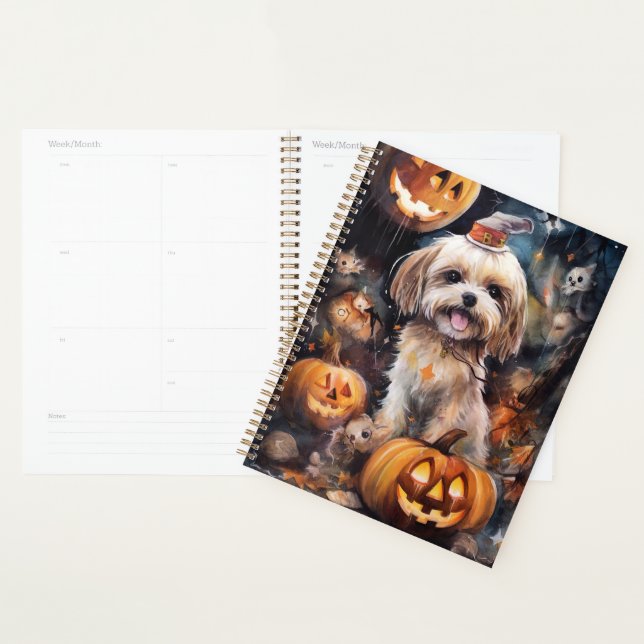 Halloween Lhasa Apso mit Pumpkins Beängstigend Planer (Anzeige)