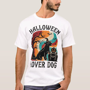 Halloween-Liebhaber-Hund-Hexenhut-Kürbis-Grabstein T-Shirt