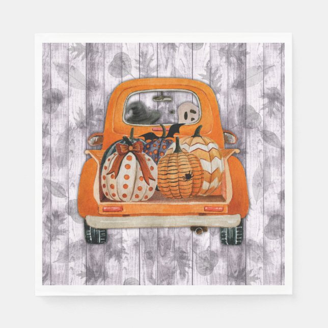 Halloween-Lieferwagen-LKW mit Kürbis Serviette (Vorderseite)
