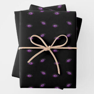 Halloween, Lila Augen, Trick oder Trete, Boo Geschenkpapier Set