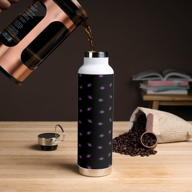 Halloween, Lila Augen, Trick oder Trete, Boo Trinkflasche (Kaffee)