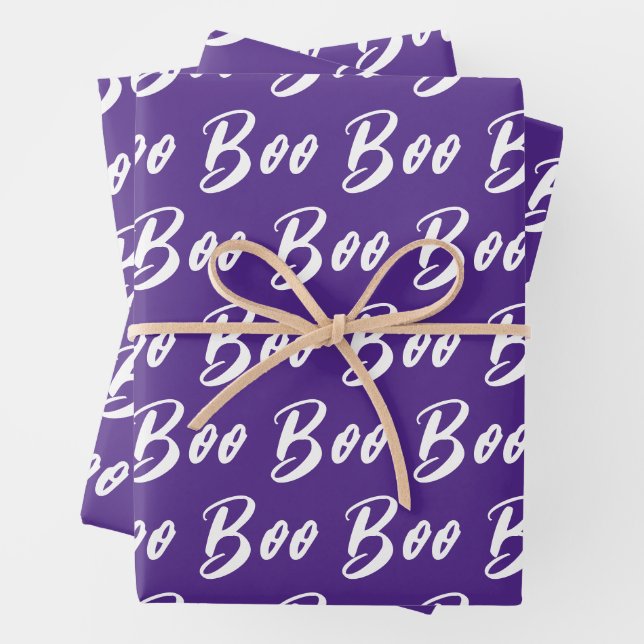 Halloween-lila Boottextmuster Geschenkpapier Set (Beispiel)