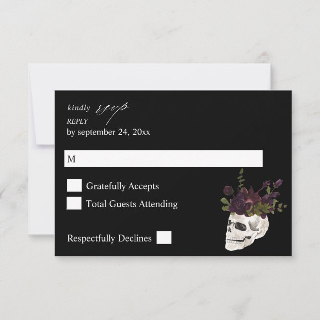 Halloween Lila Floral & Skull auf UAWG Black RSVP Karte (Vorderseite)