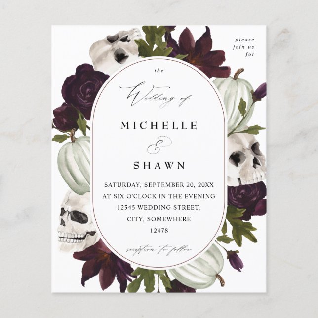 Halloween Lila Floral & Skull Wedding W Flyer (Vorne)