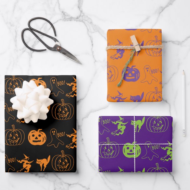 Halloween lila-grün geschenkpapier set (Vorderseite)