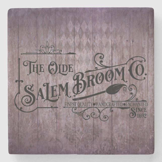 Halloween Lila Grunge Gothic Salem Broom Company Steinuntersetzer (Vorderseite)