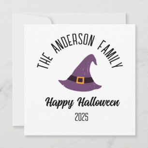 Halloween Lila Hexenhut personalisiert mit Namen Feiertagskarte