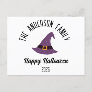 Halloween Lila Hexenhut Personalisierter Name Feiertagspostkarte