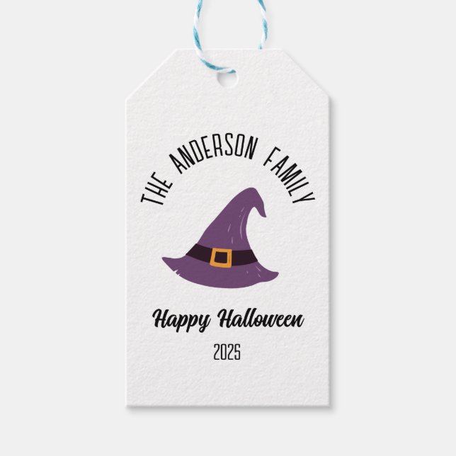 Halloween Lila Hexenhut Personalisierter Name Geschenkanhänger (Vorderseite)