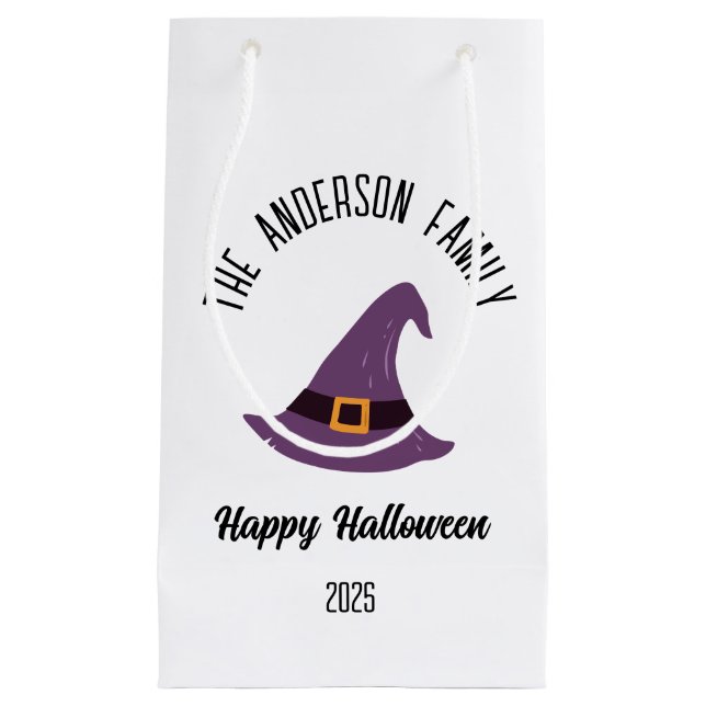 Halloween Lila Hexenhut Personalisierter Name Kleine Geschenktüte (Vorderseite)