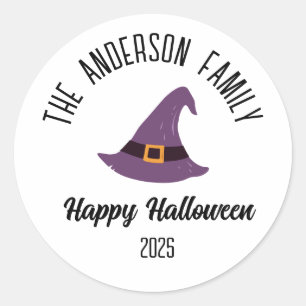 Halloween Lila Hexenhut Personalisierter Name Runder Aufkleber