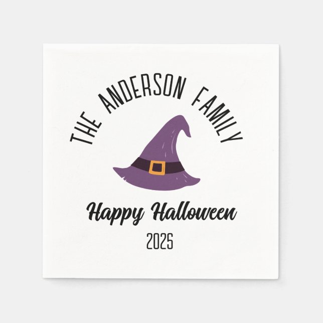 Halloween Lila Hexenhut Personalisierter Name Serviette (Vorderseite)