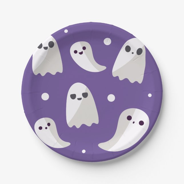Halloween Lila Niedlich Ghost Pattern Pappteller (Vorderseite)