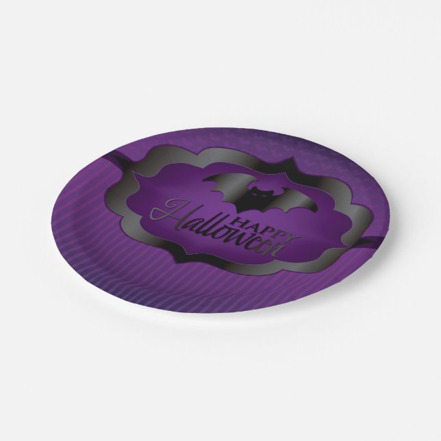 Halloween-lila Pappteller (Schrägansicht)