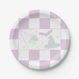 Halloween Lila Spooky Season Checkerboard Pappteller