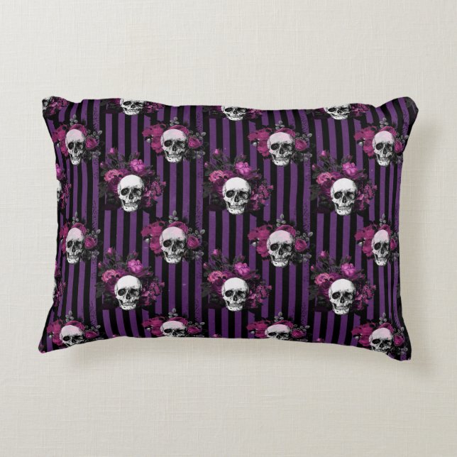 Halloween Lila und Schwarz-Flora-Streifen Dekokissen (Rückseite)