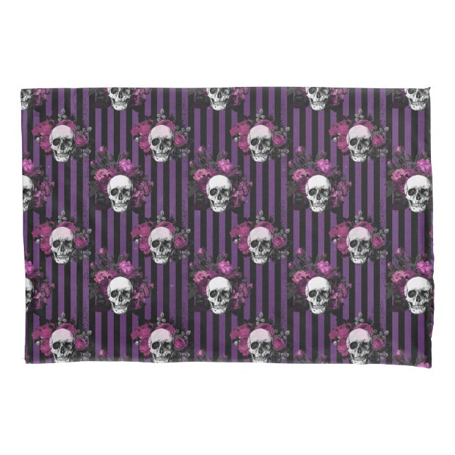 Halloween Lila und Schwarz-Flora-Streifen Kissenbezug (Vorderseite)
