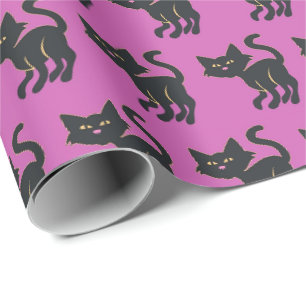 Halloween Lila und süße schwarze Katzenmuster Geschenkpapier