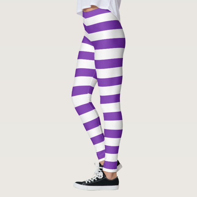 Halloween Lila und weiße horizontale Streifen Hexe Leggings (Links)