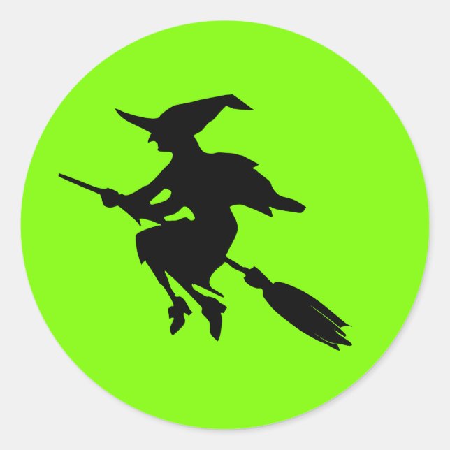 Halloween, Lime Green und Black Flying Hexe Runder Aufkleber (Vorderseite)