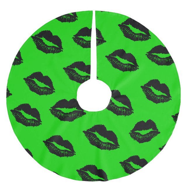 Halloween Lips Muster Grün Schwarz Polyester Weihnachtsbaumdecke (Vorderseite)