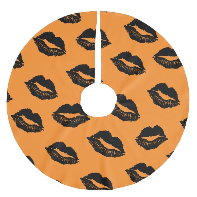 Halloween Lips Muster Orange Black Polyester Weihnachtsbaumdecke (Vorderseite)