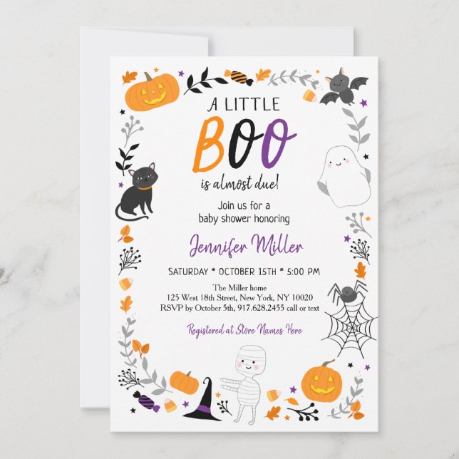 Halloween Little Boo Baby Dusche Einladung (Vorderseite)