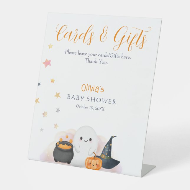 Halloween Little Boo Baby Showkarten & Geschenke Sockelschild (Vorderseite)