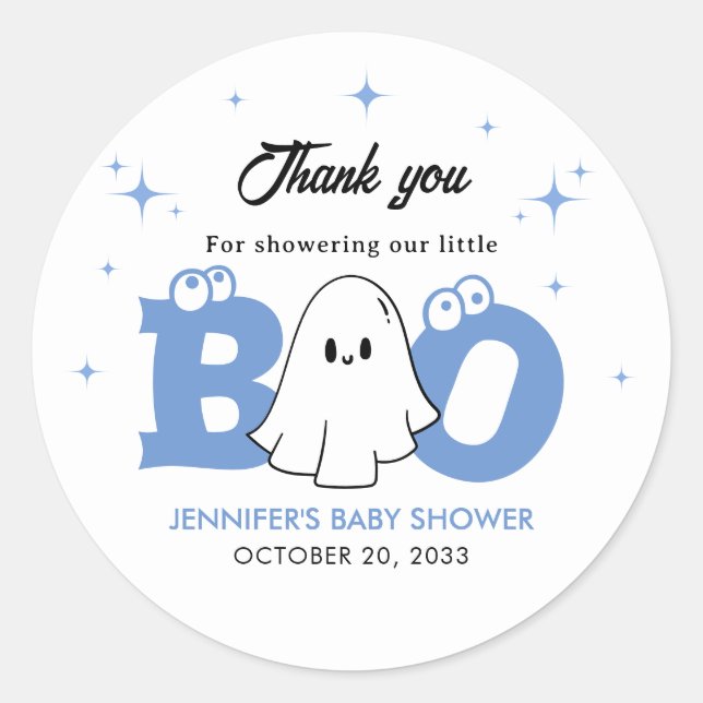 Halloween Little Boo Boy Baby Dusche Danke Runder Aufkleber (Vorderseite)