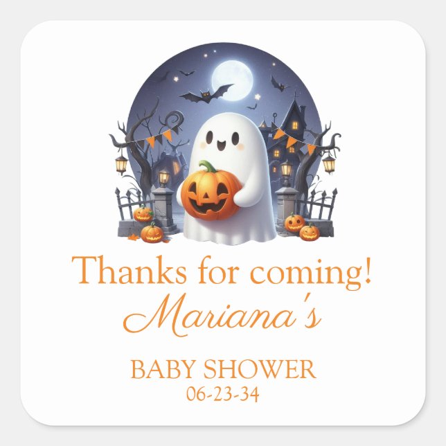 Halloween Little Boo Ghost Baby Dusche Quadratischer Aufkleber (Vorderseite)