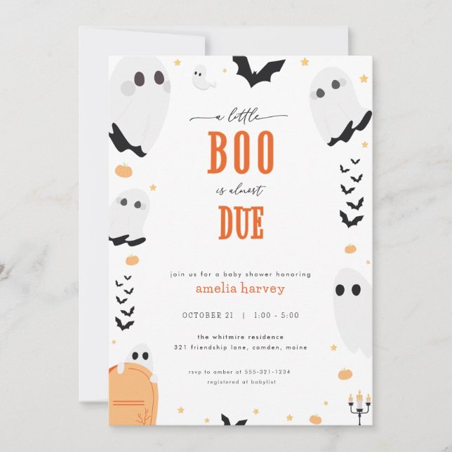 Halloween Little Boo Ghost Baby Shower Einladung (Vorderseite)
