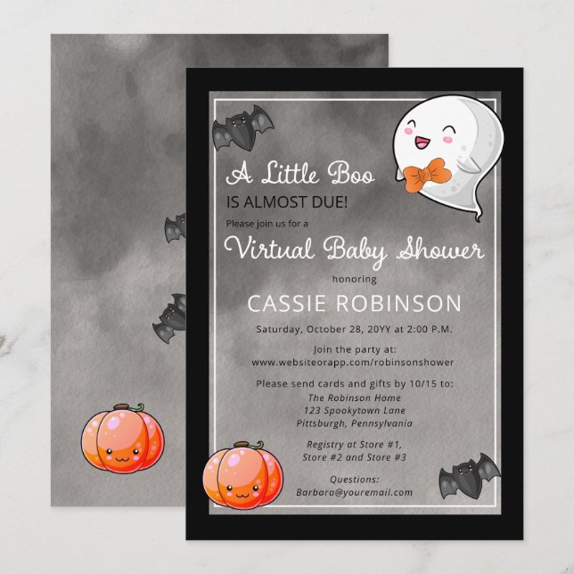 Halloween Little Boo Ghost Boy Virtual Baby Dusche Einladung (Vorne/Hinten)