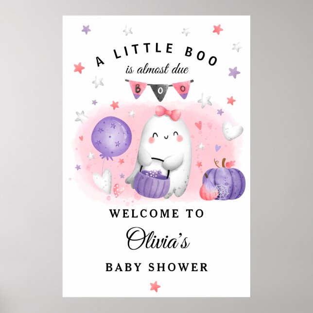 Halloween Little Boo Girl Dusche Begrüßungszeichen Poster (Vorne)