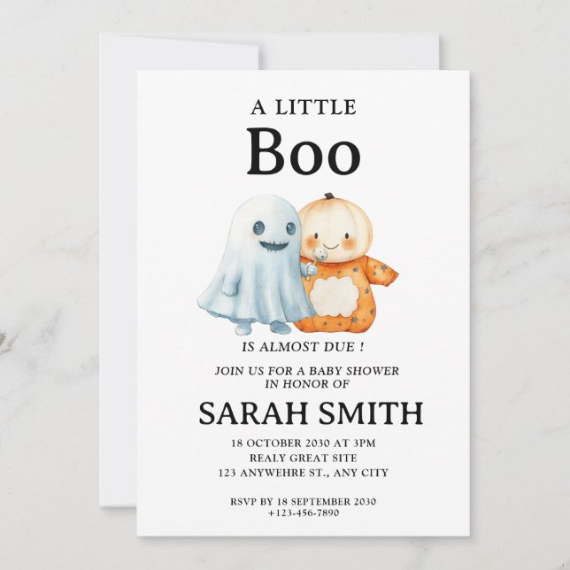 Halloween Little Boo ist fast Due Baby Dusche Einladung (Vorderseite)