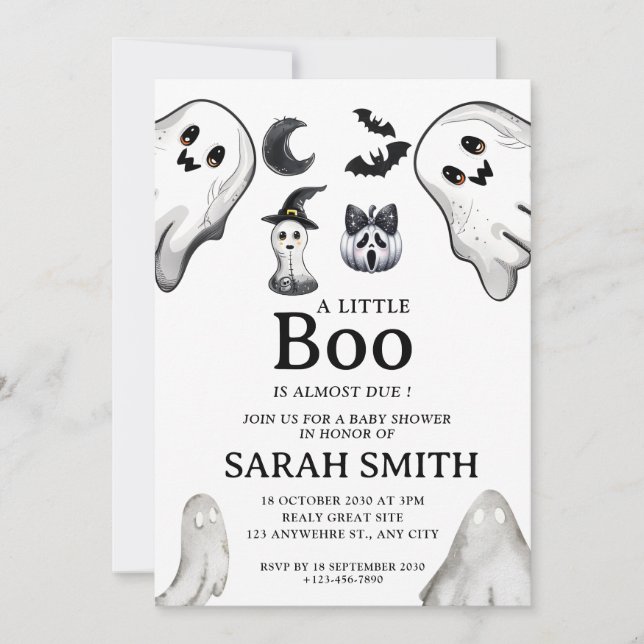 Halloween Little Boo ist fast Due Baby Dusche Einladung (Vorderseite)