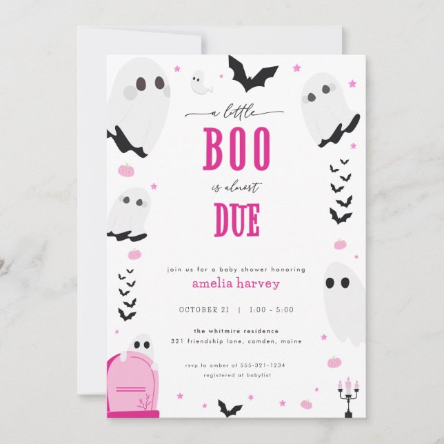 Halloween Little Boo Pink Kinderdusche Einladung (Vorderseite)