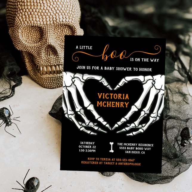 Halloween Little Boo Skeleton Heart Baby Dusche Einladung (Von Creator hochgeladen)
