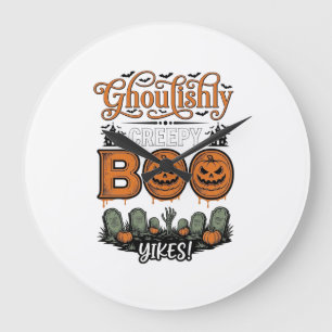 Halloween Little Boo Yah Süßer Gruseliger Vektorde Große Wanduhr
