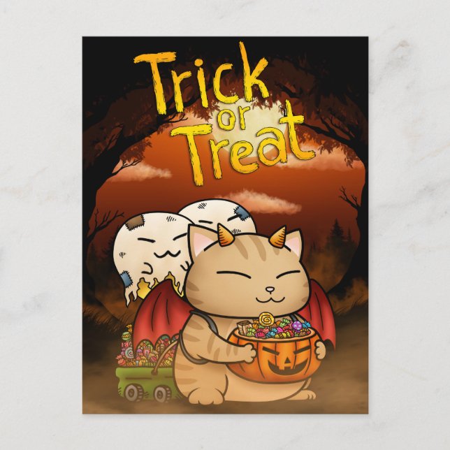 Halloween Little Devil Cat Feiertagspostkarte (Vorderseite)
