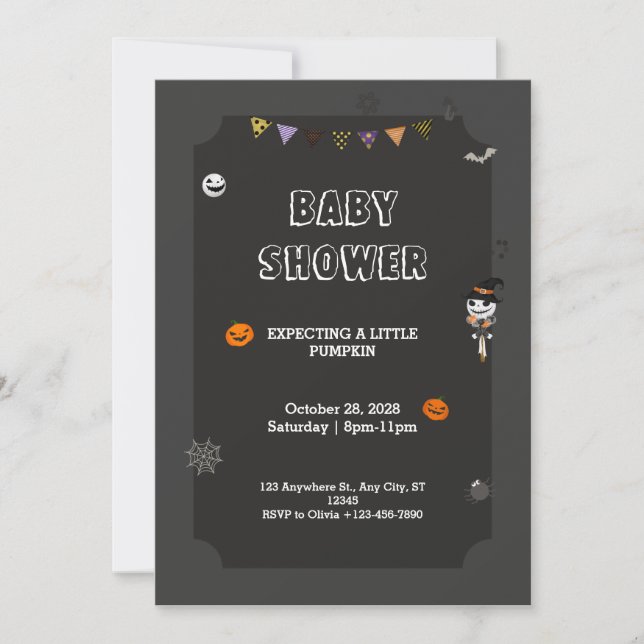 Halloween Little Kürbis Spooky Black Baby Dusche Einladung (Vorderseite)