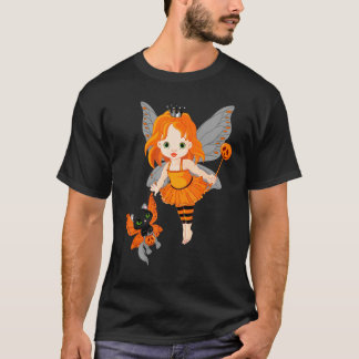 Halloween Little Orange Fairy With A Black Cat T-Shirt