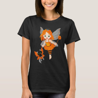 Halloween Little Orange Fairy With A Black Cat T-Shirt