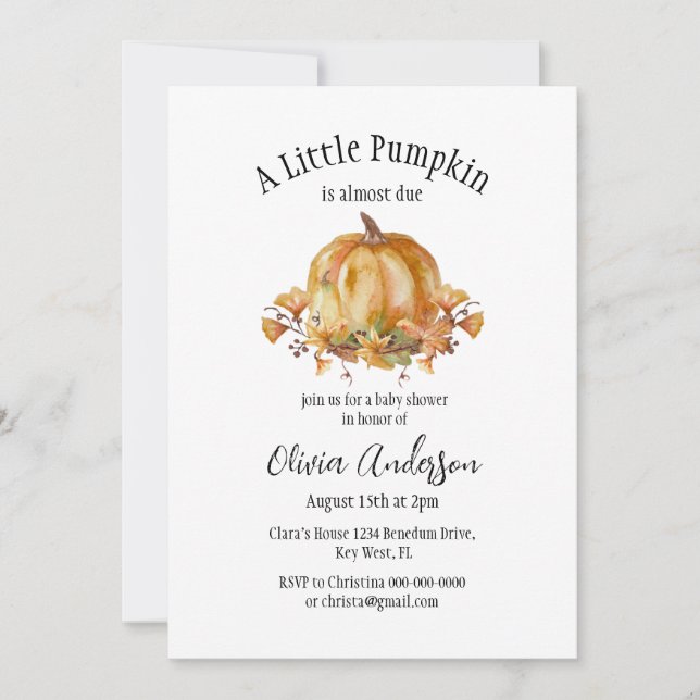 Halloween Little Pumpkin Baby Shower Einladung (Vorderseite)