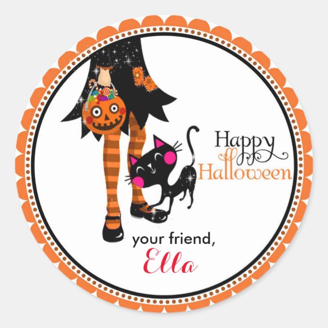 Halloween Little Witch Goodie Tasche Gunst Aufkleb Runder Aufkleber (Vorderseite)