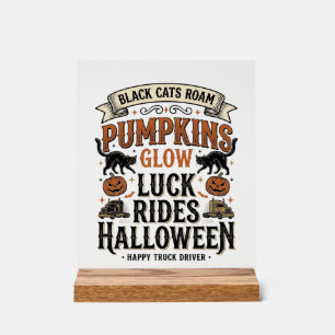 Halloween-LKW-Fahrer-Shirt mit schwarzen Katzen un Acrylschild