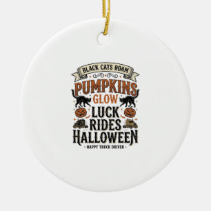 Halloween-LKW-Fahrer-Shirt mit schwarzen Katzen un Keramik Ornament
