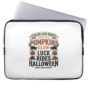 Halloween-LKW-Fahrer-Shirt mit schwarzen Katzen un Laptopschutzhülle