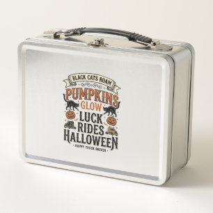 Halloween-LKW-Fahrer-Shirt mit schwarzen Katzen un Metall Brotdose
